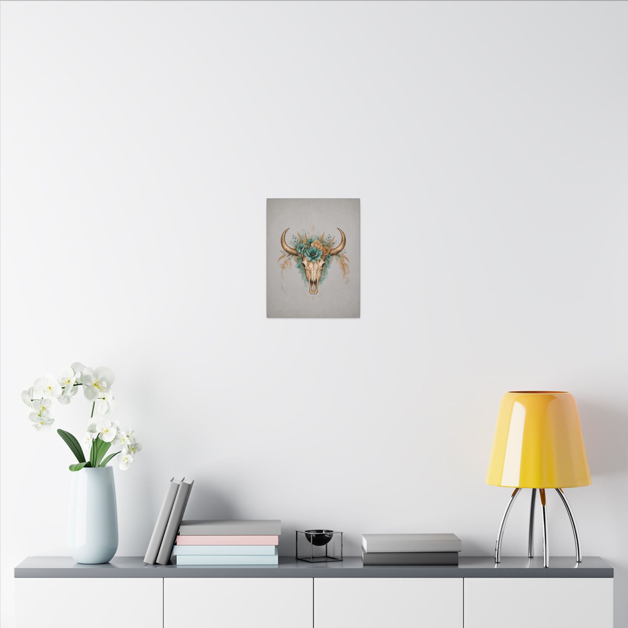 Floral Bull Skull Canvas Print — Boho Western Wall Art