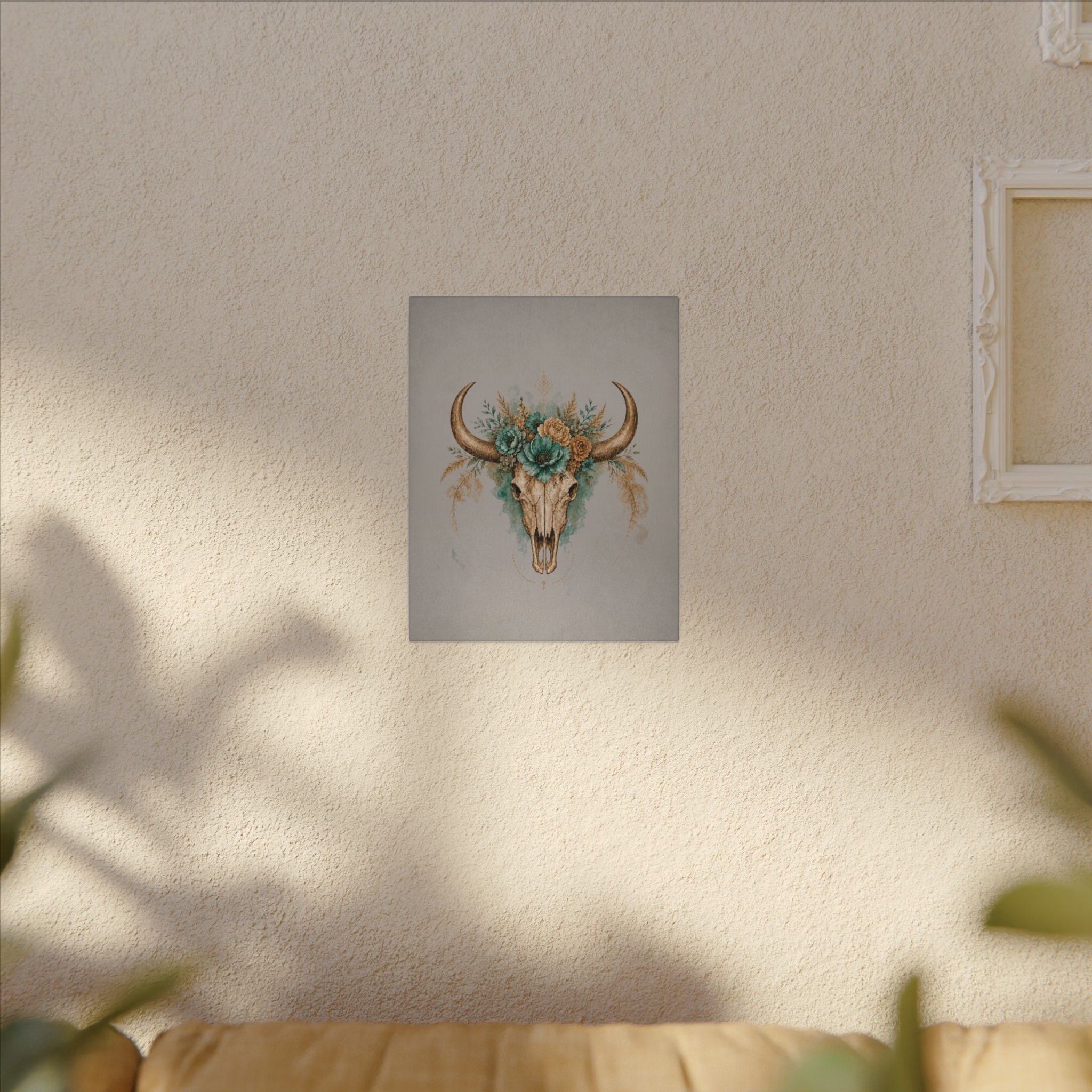 Floral Bull Skull Canvas Print — Boho Western Wall Art