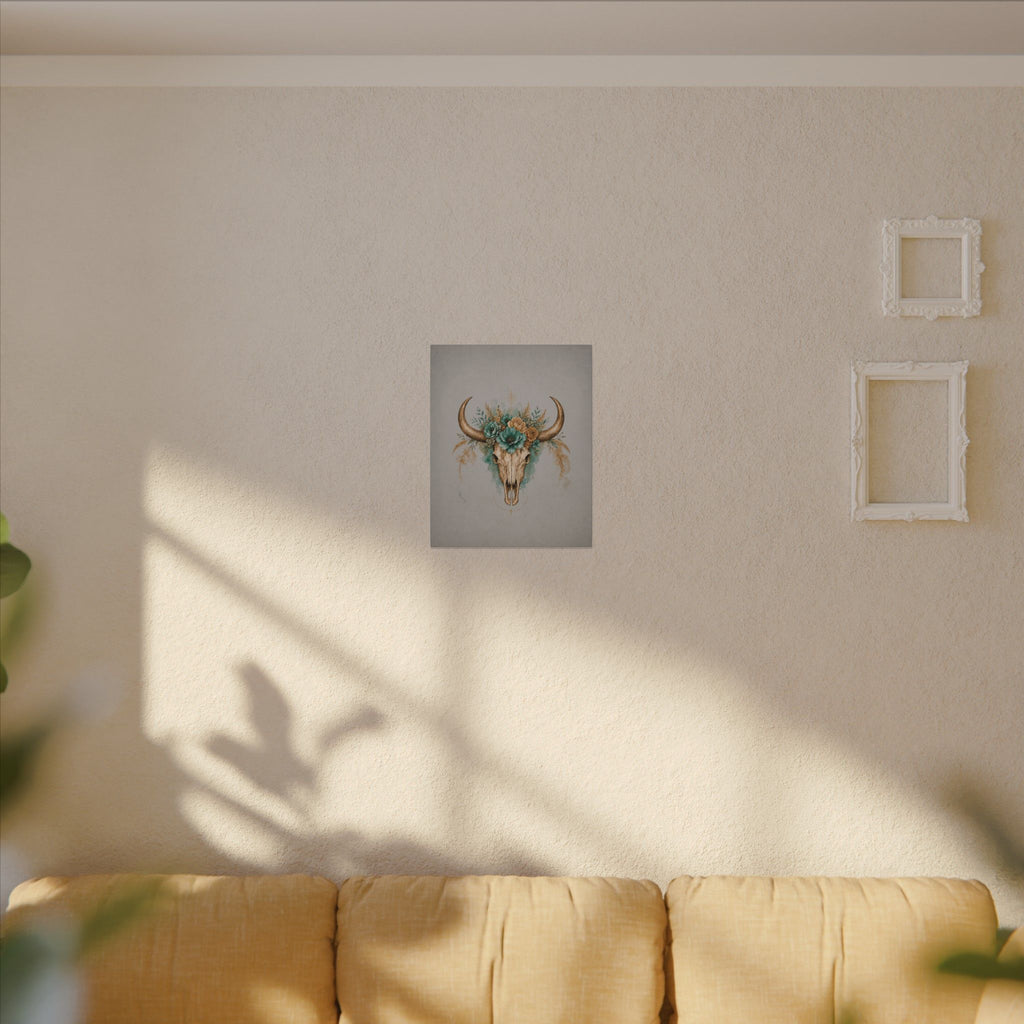 Floral Bull Skull Canvas Print — Boho Western Wall Art