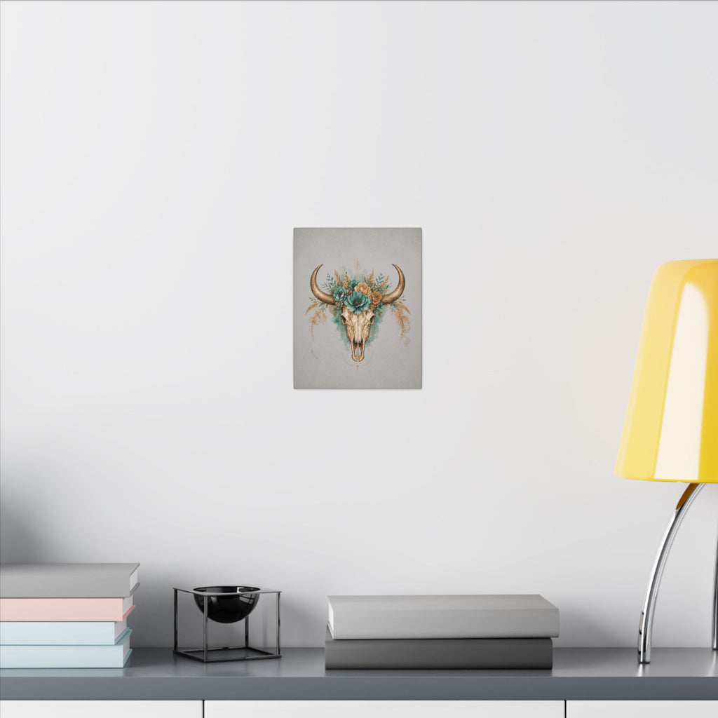 Floral Bull Skull Canvas Print — Boho Western Wall Art