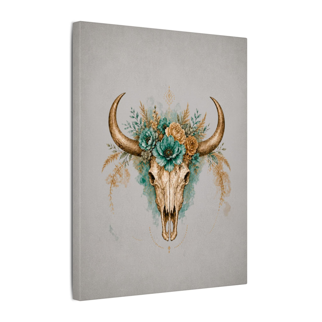 Floral Bull Skull Canvas Print — Boho Western Wall Art