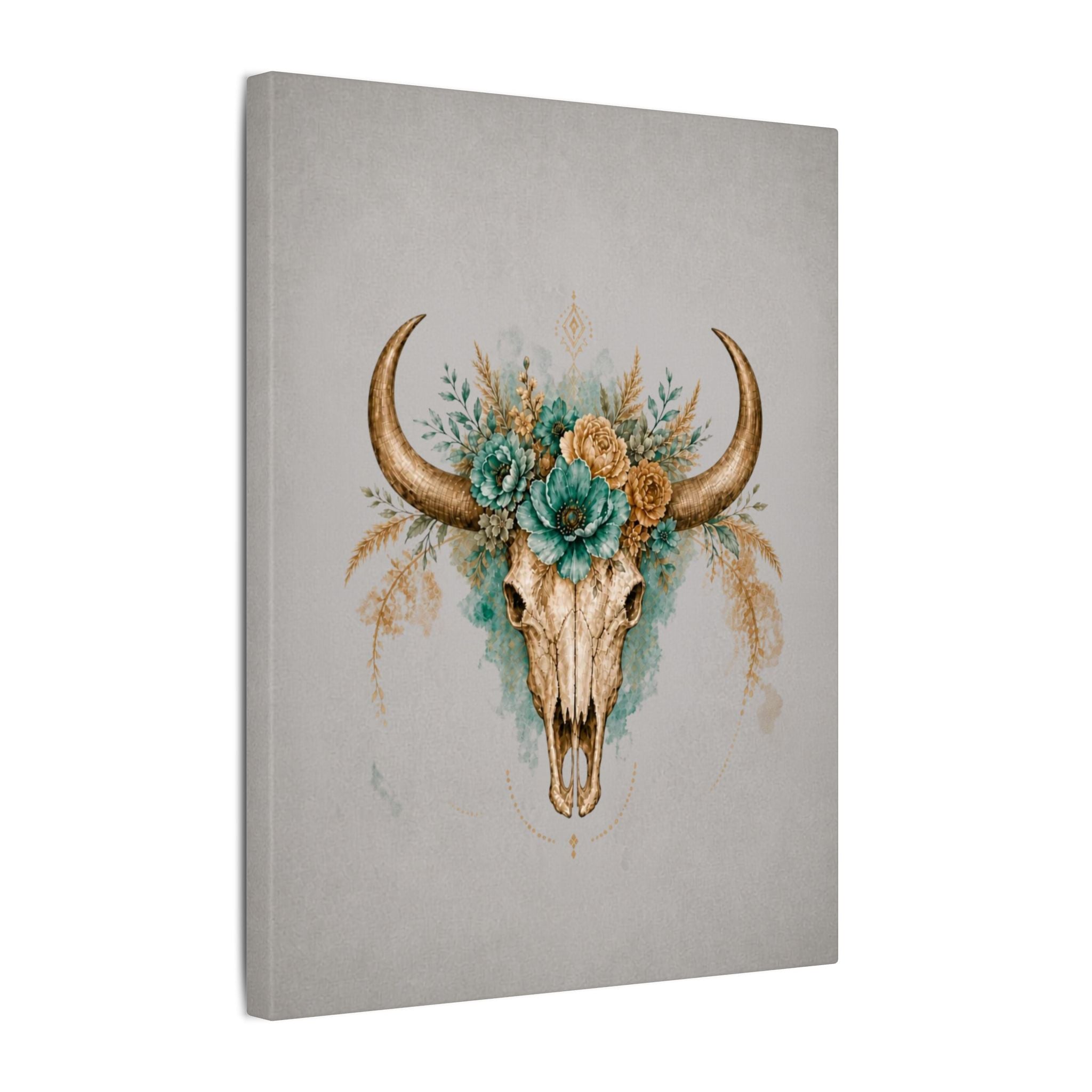 Floral Bull Skull Canvas Print — Boho Western Wall Art