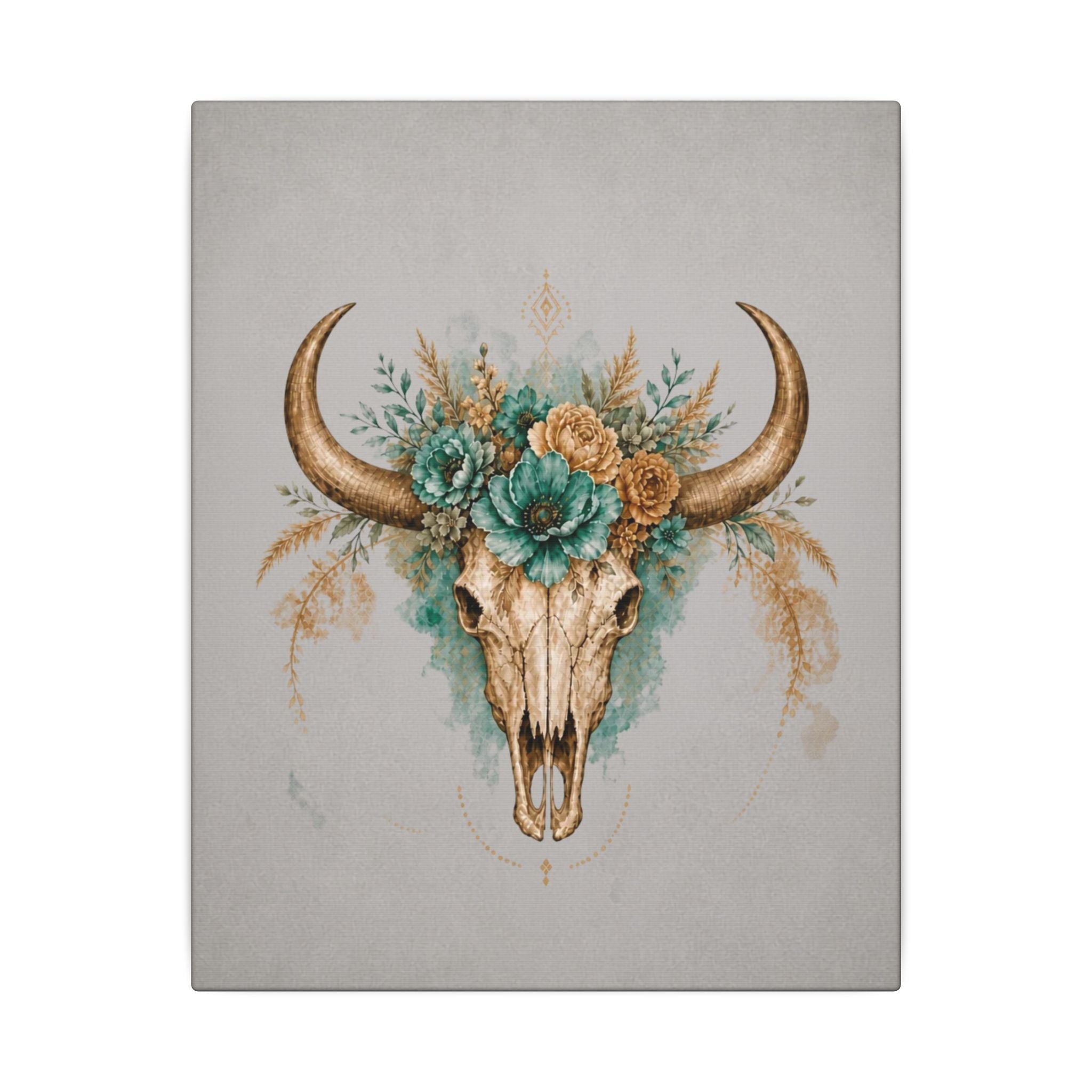 Floral Bull Skull Canvas Print — Boho Western Wall Art