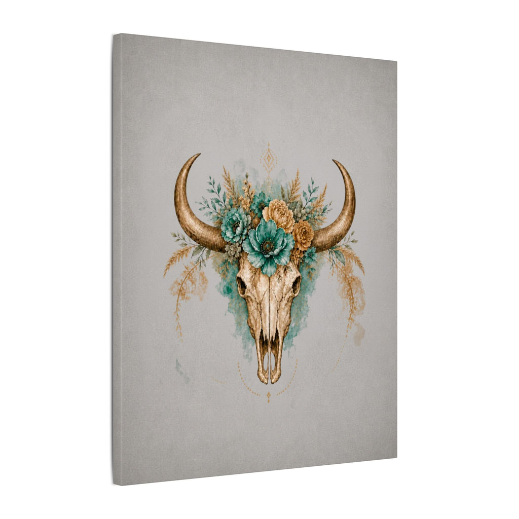 Floral Bull Skull Canvas Print — Boho Western Wall Art