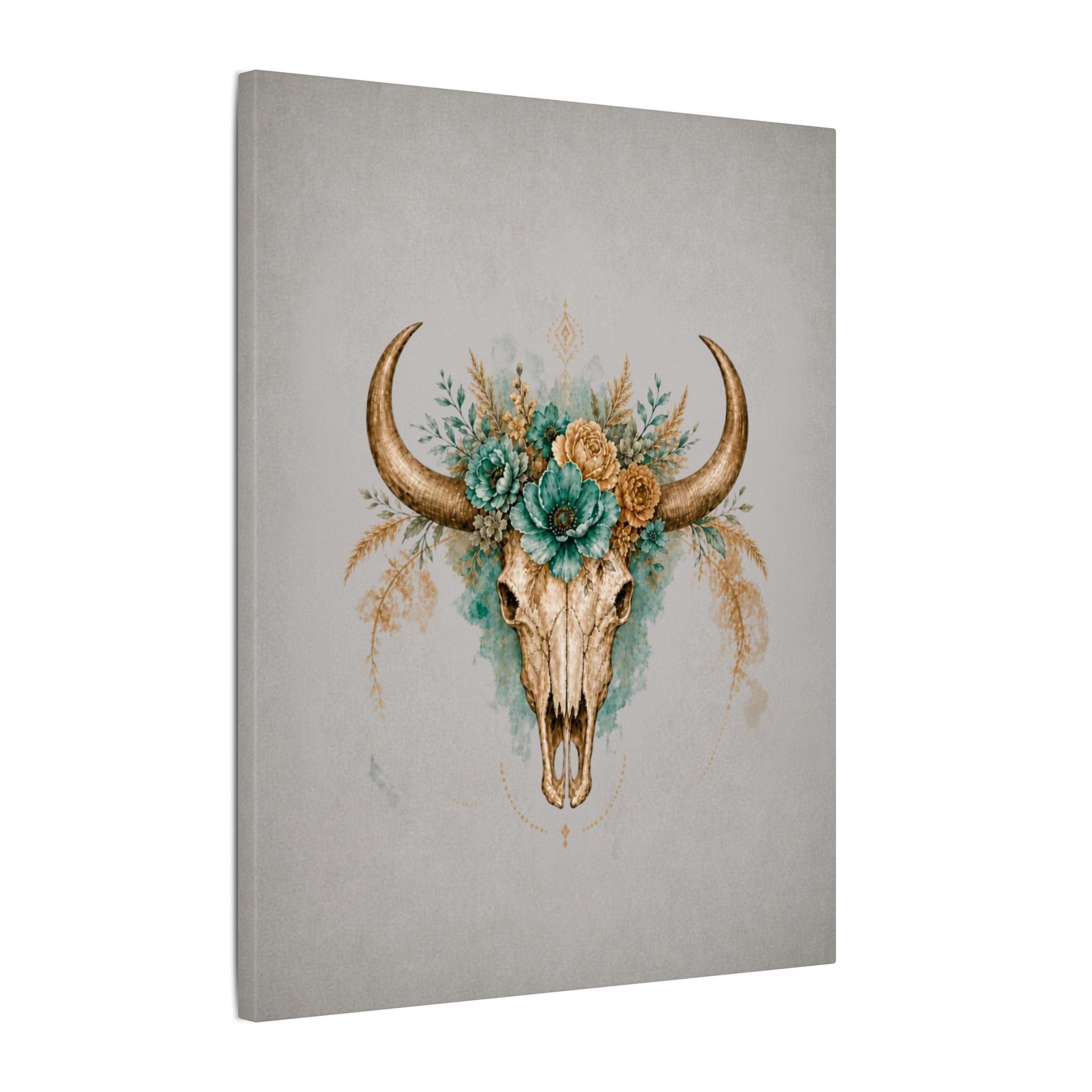 Floral Bull Skull Canvas Print — Boho Western Wall Art