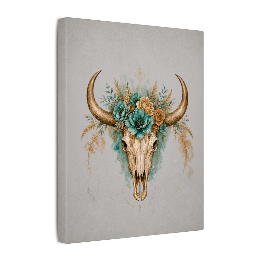 Floral Bull Skull Canvas Print — Boho Western Wall Art