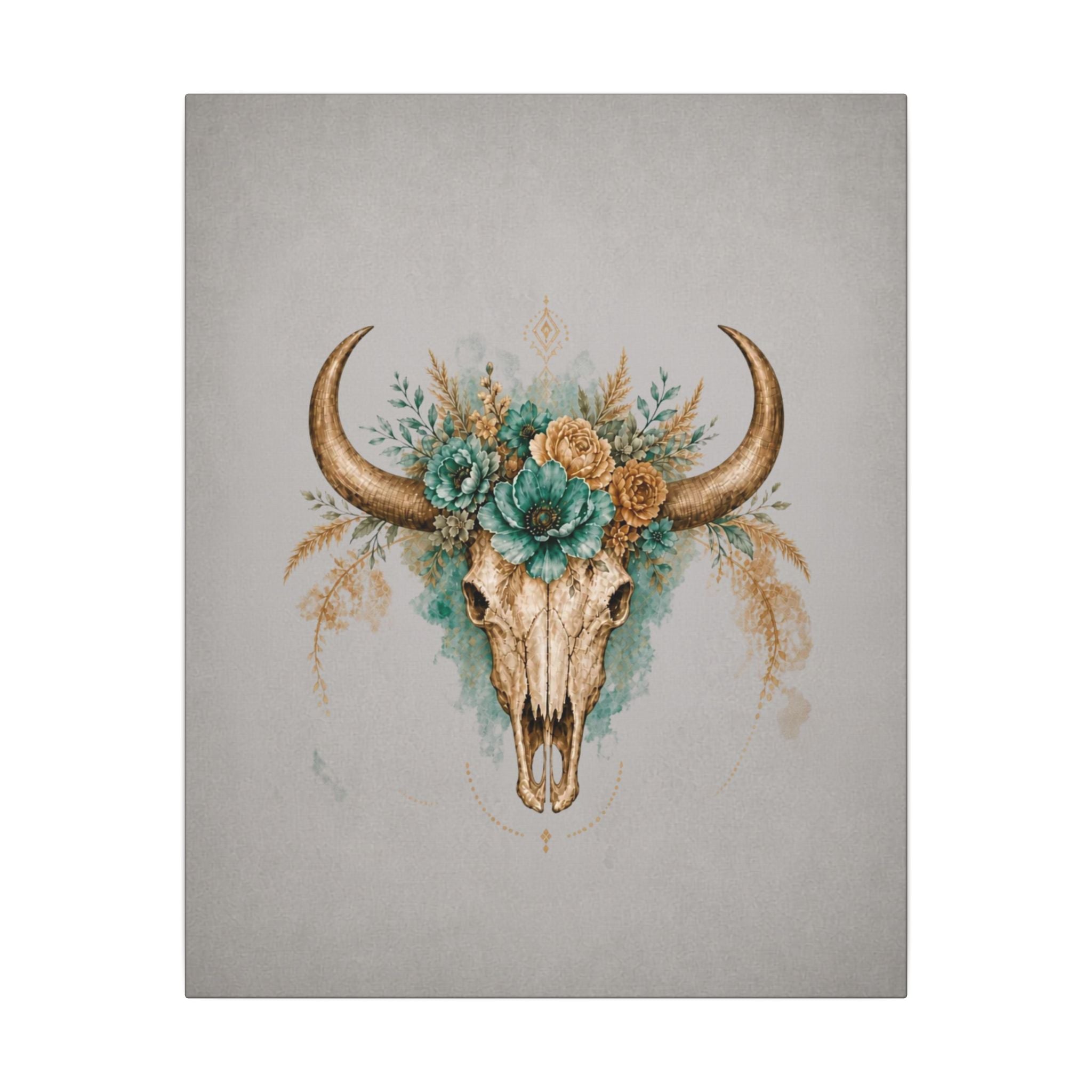 Floral Bull Skull Canvas Print — Boho Western Wall Art