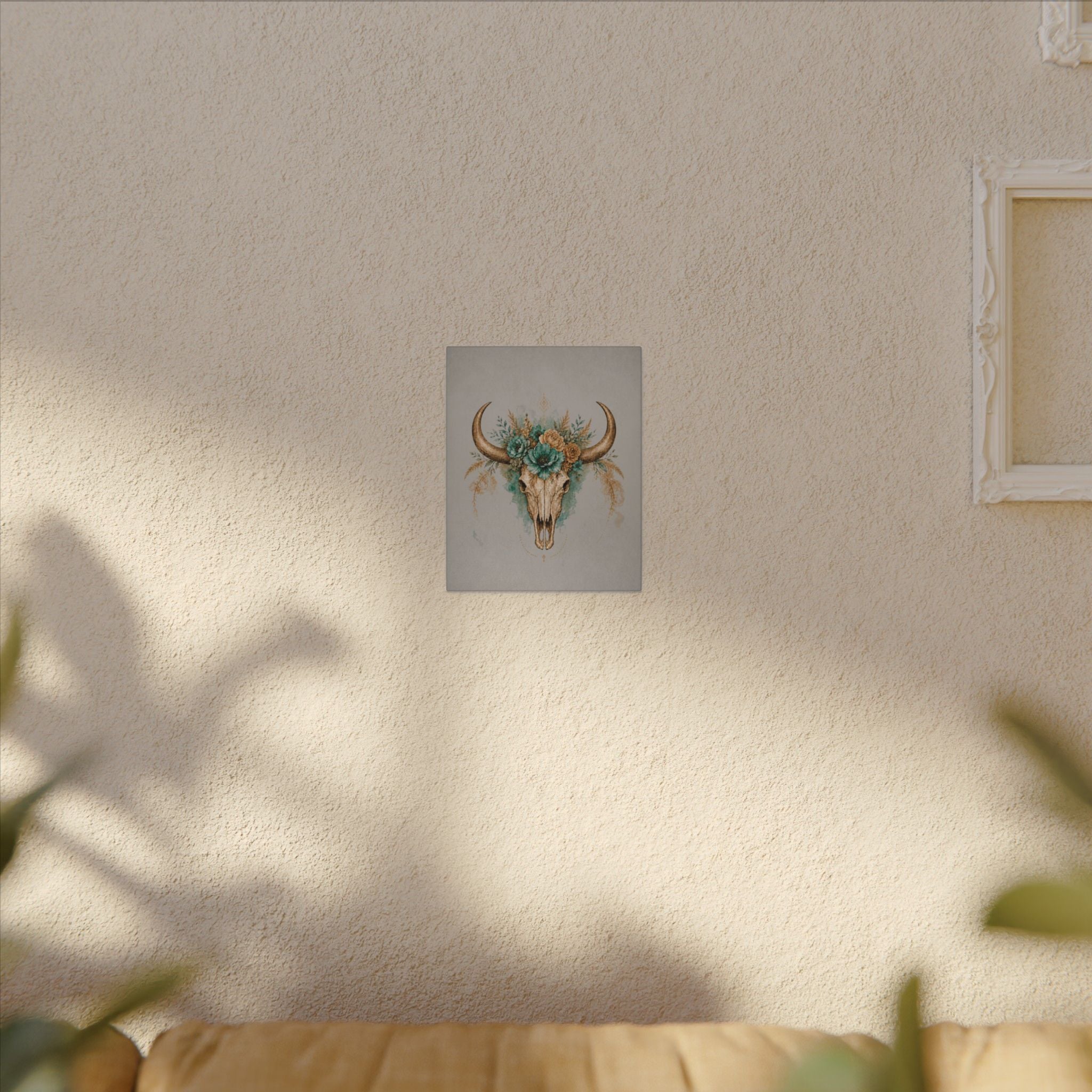Floral Bull Skull Canvas Print — Boho Western Wall Art