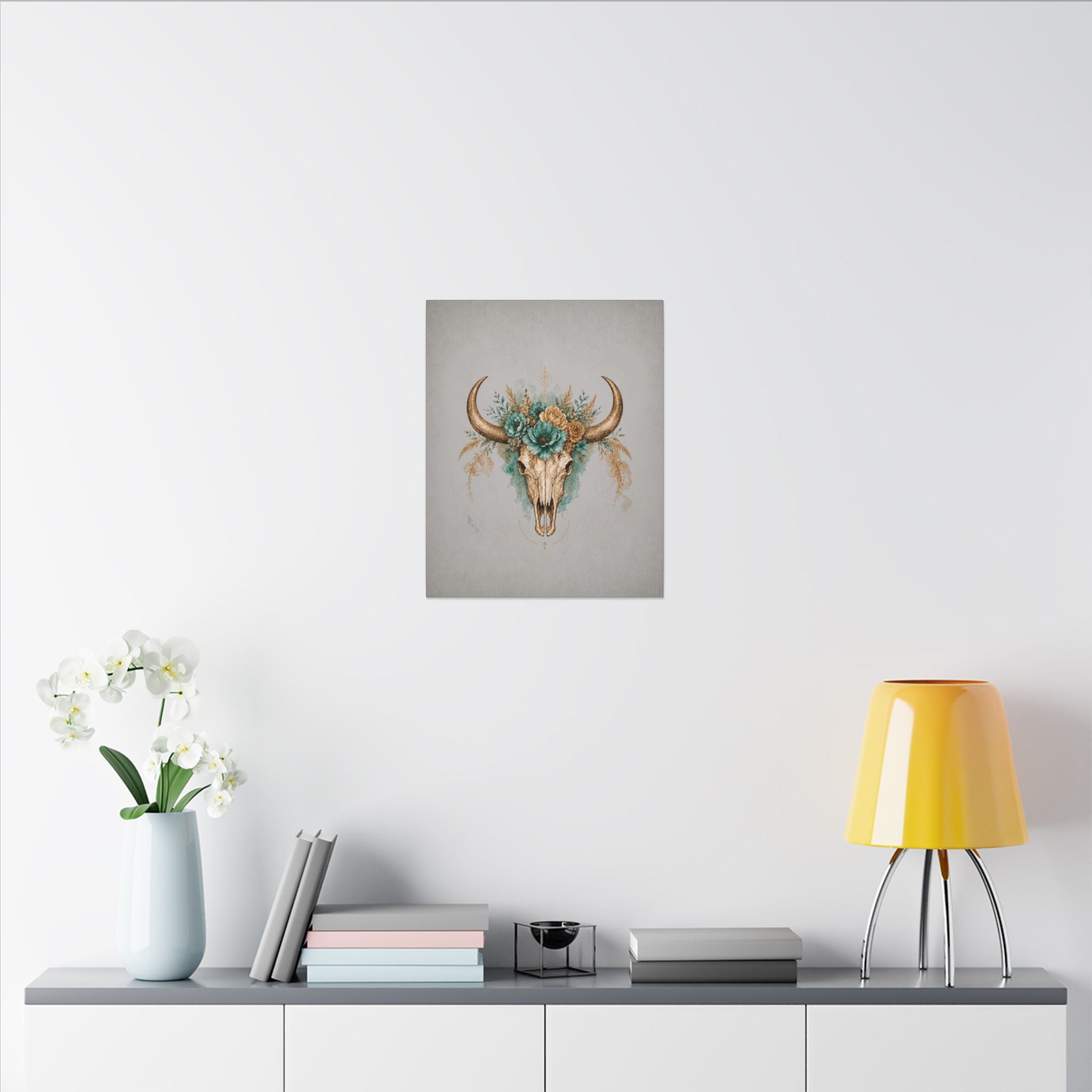 Floral Bull Skull Canvas Print — Boho Western Wall Art