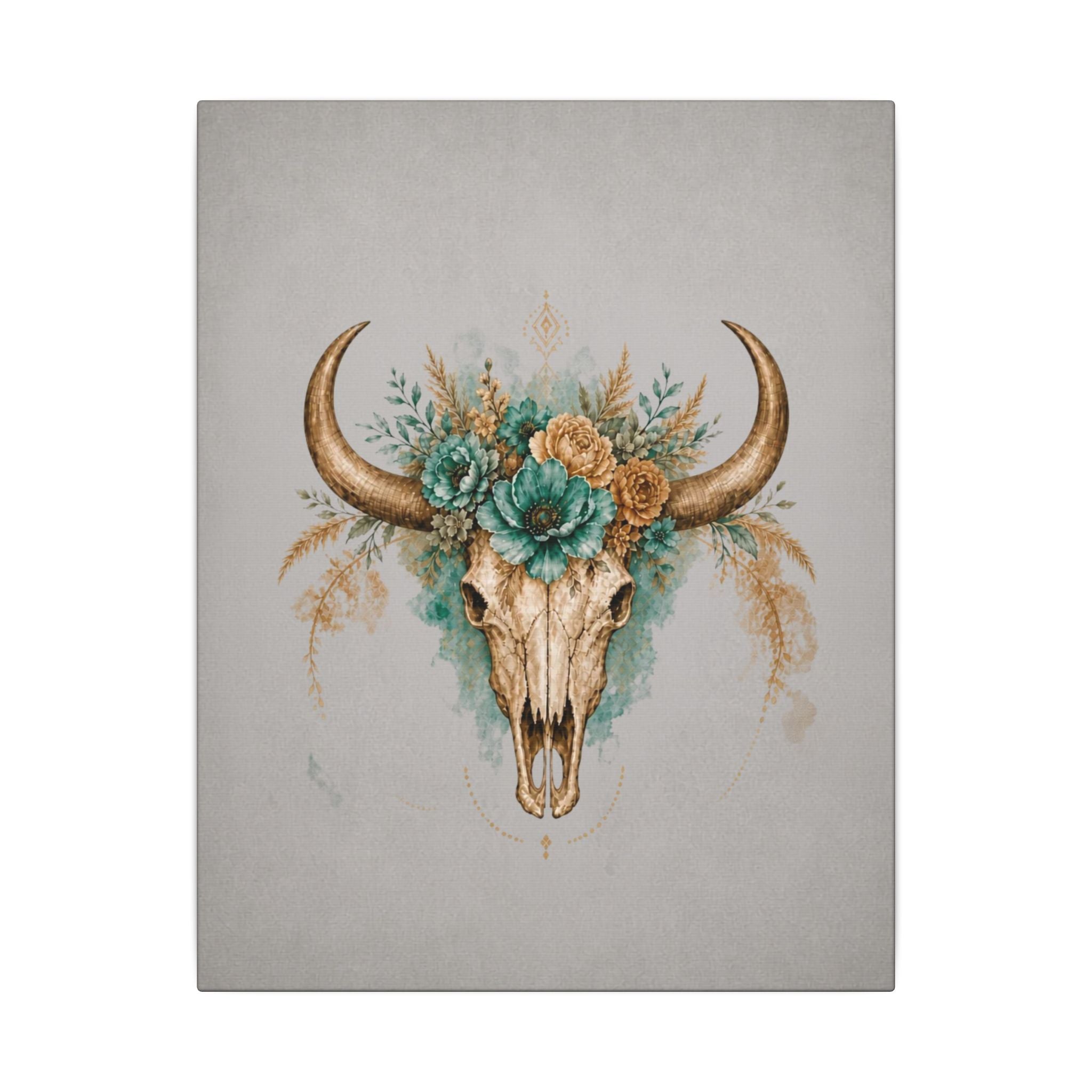 Floral Bull Skull Canvas Print — Boho Western Wall Art